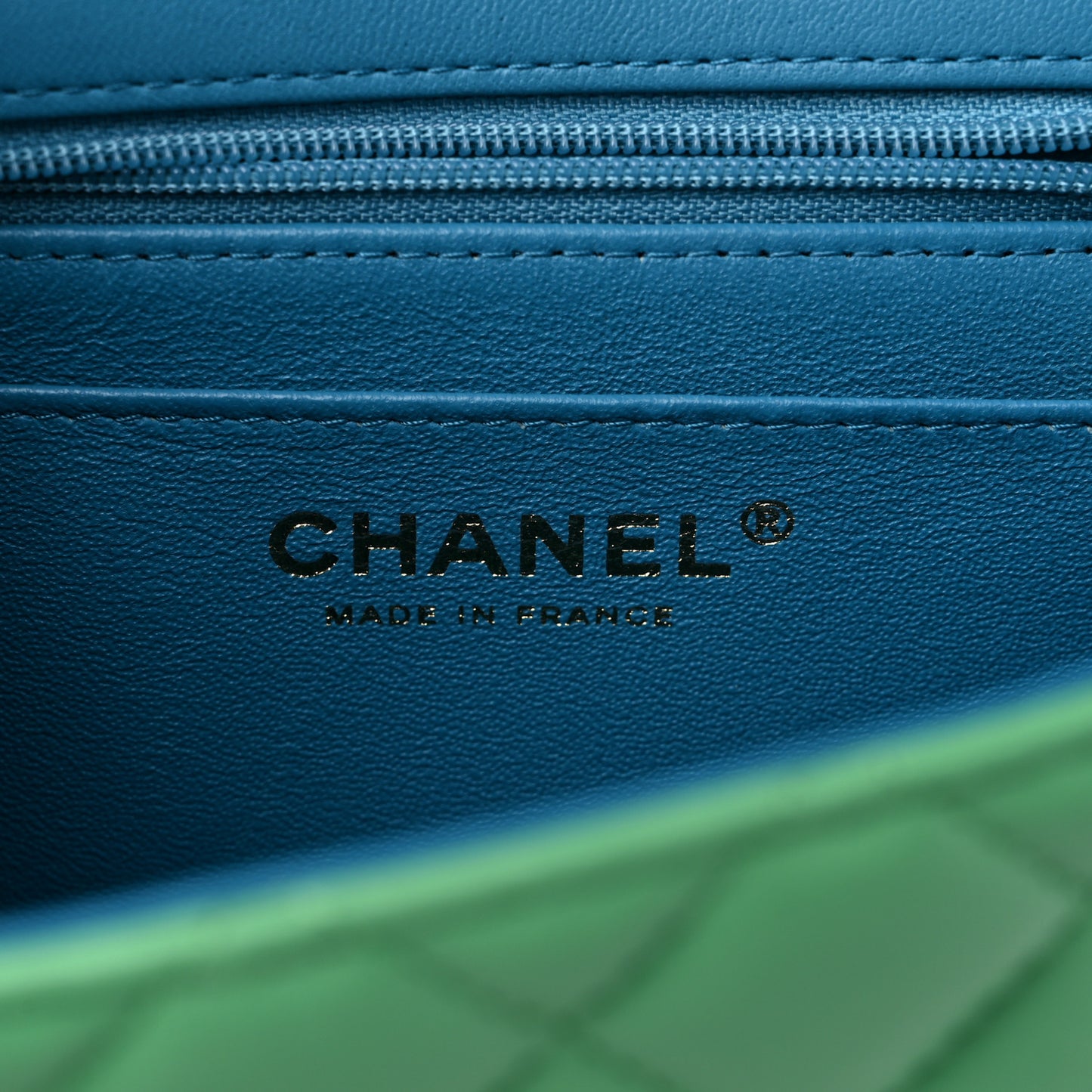 Lambskin Quilted Mini Rectangular Flap Green Blue
