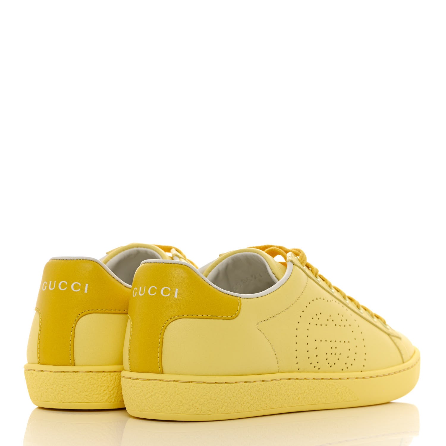 Gucci Calfskin Interlocking G Perforated Womens Ace Sneakers 35 Banana Straw Yellow 4 of 10