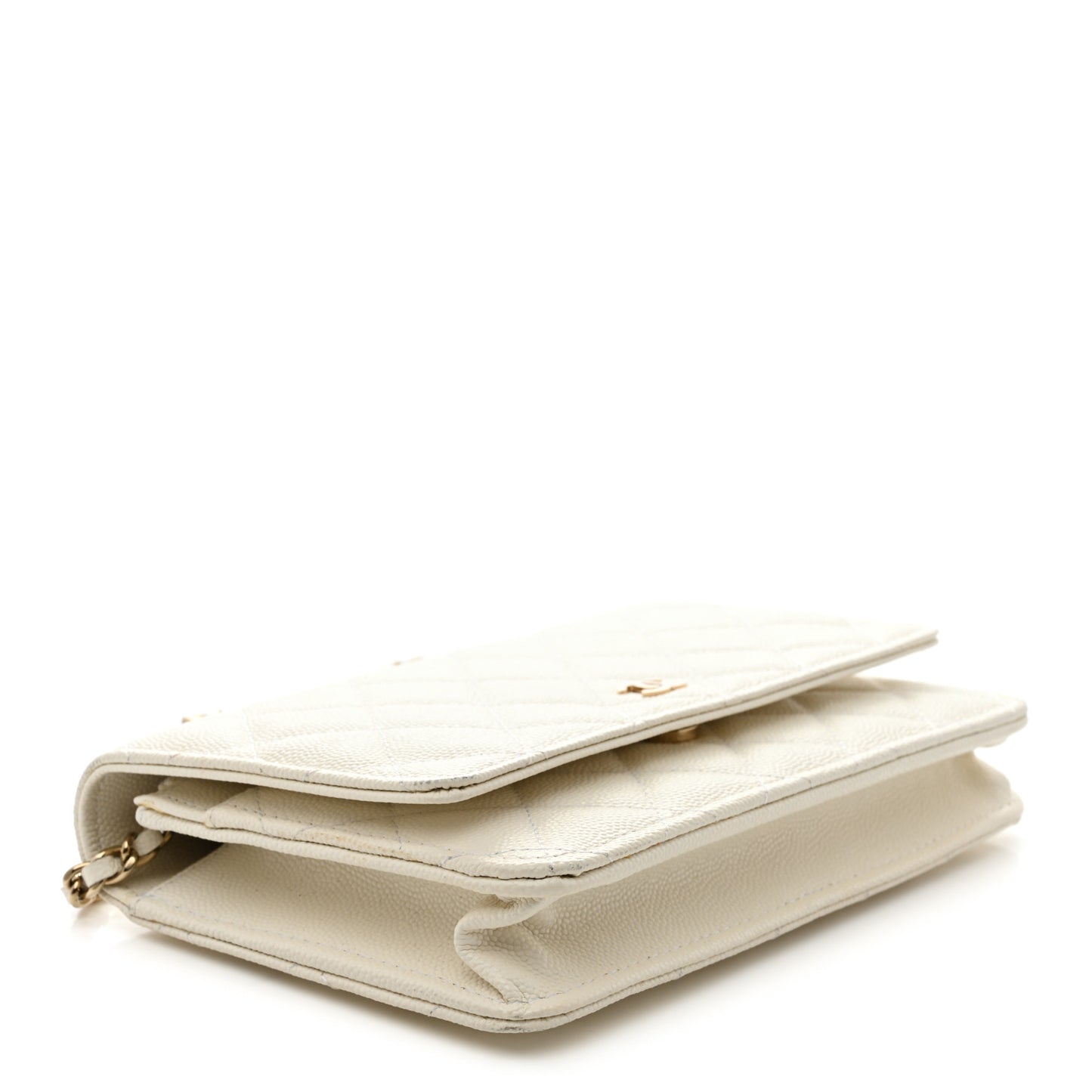 Caviar Quilted Wallet on Chain WOC White