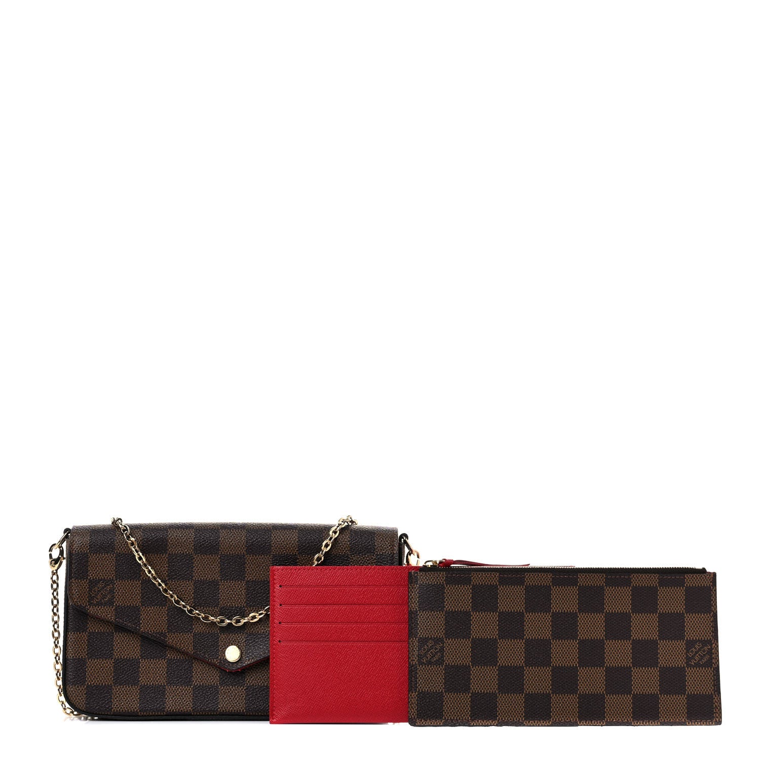 Louis Vuitton Damier Ebene Pochette Felicie Chain Wallet 1 of 15