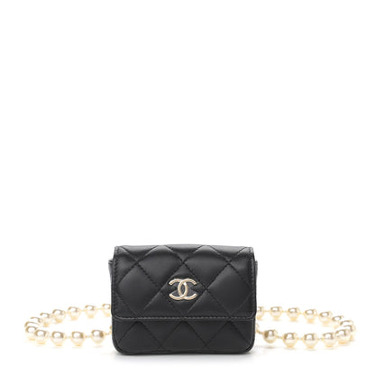 Chanel Lambskin Quilted Pearl Chain Belt Bag Black 1 of 13