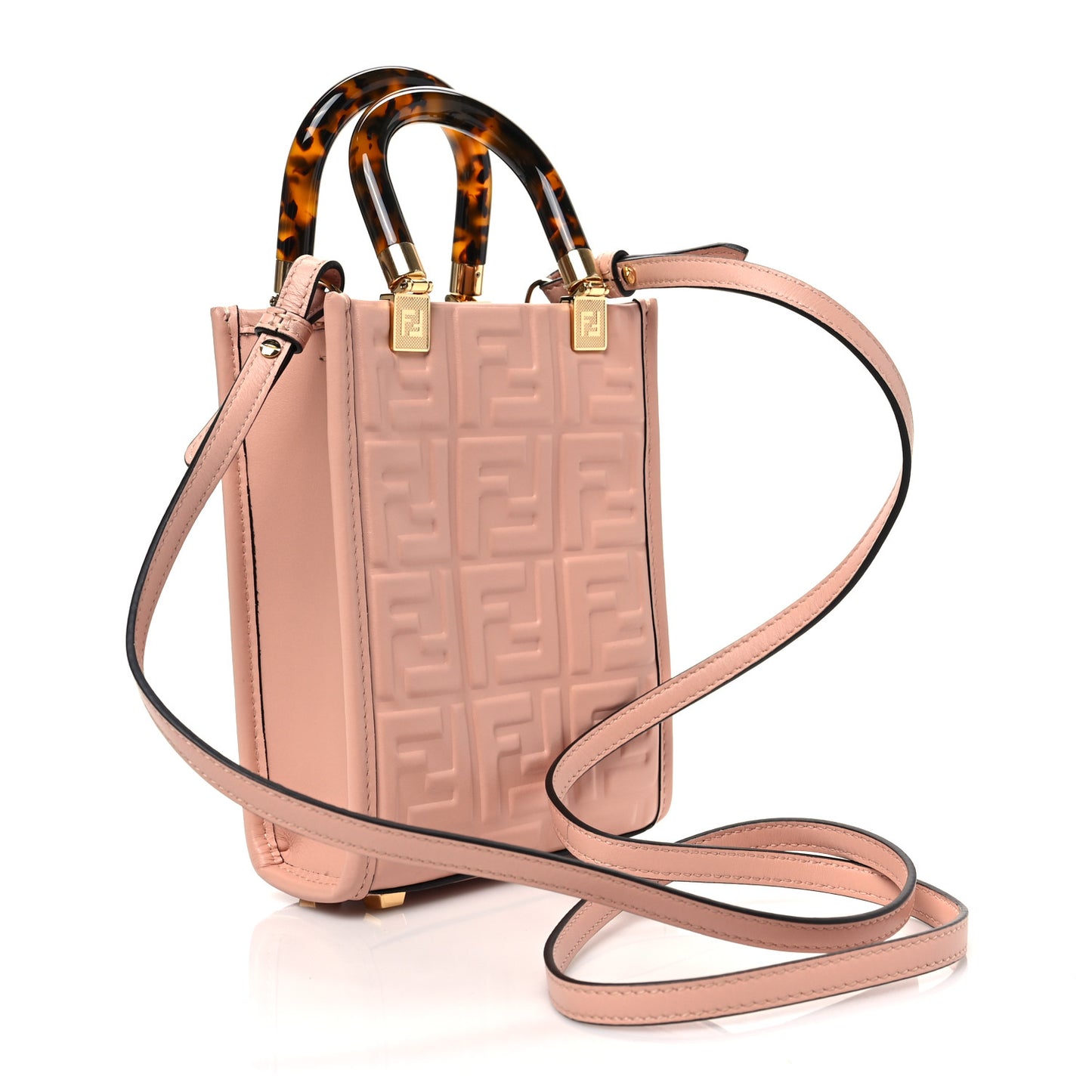 Vitello Plexiglass FF Embossed Mini Fendi Sunshine Shopper Tote Baby Pink