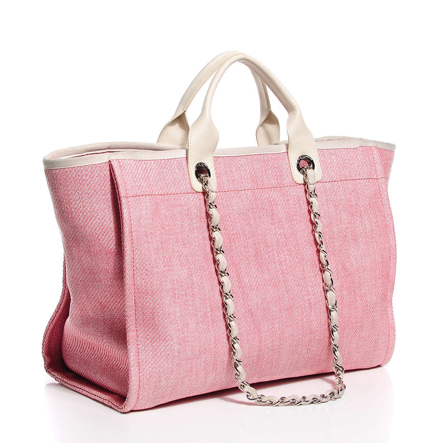 Chanel Woven Straw Raffia Medium Deauville Tote Pink White 3 of 7