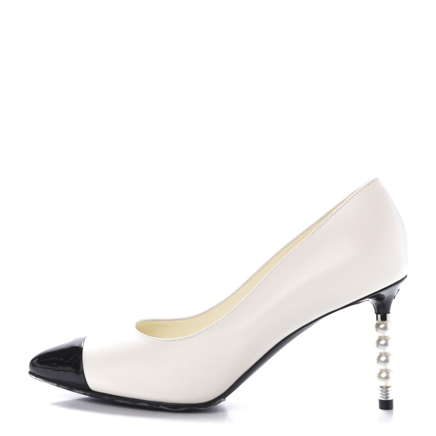Lambskin Patent Cap Toe Pearl Pumps 37 Ivory Black