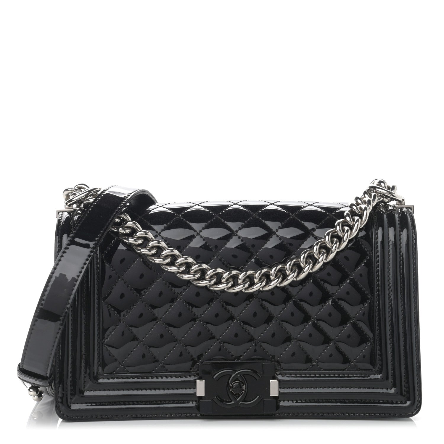 Chanel Patent Calfskin Quilted Medium Plexiglass Boy Flap Black 1 of 13