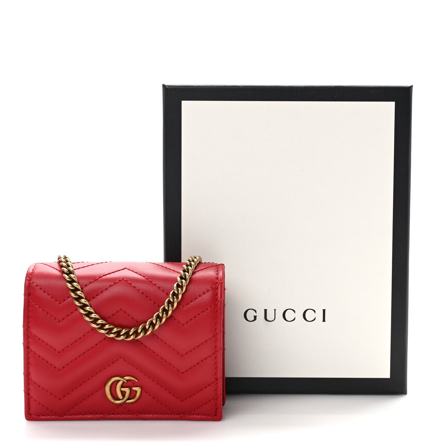 Calfskin Matelasse Mini GG Marmont Wallet On Chain Hibiscus Red