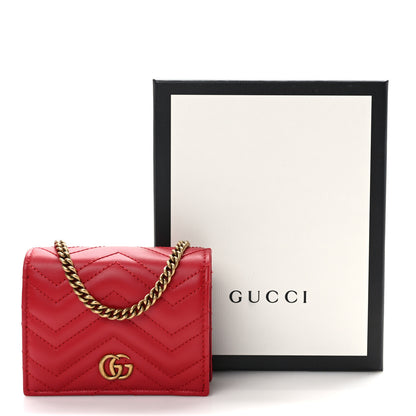 Gucci Calfskin Matelasse Mini GG Marmont Wallet On Chain Hibiscus Red 10 of 10