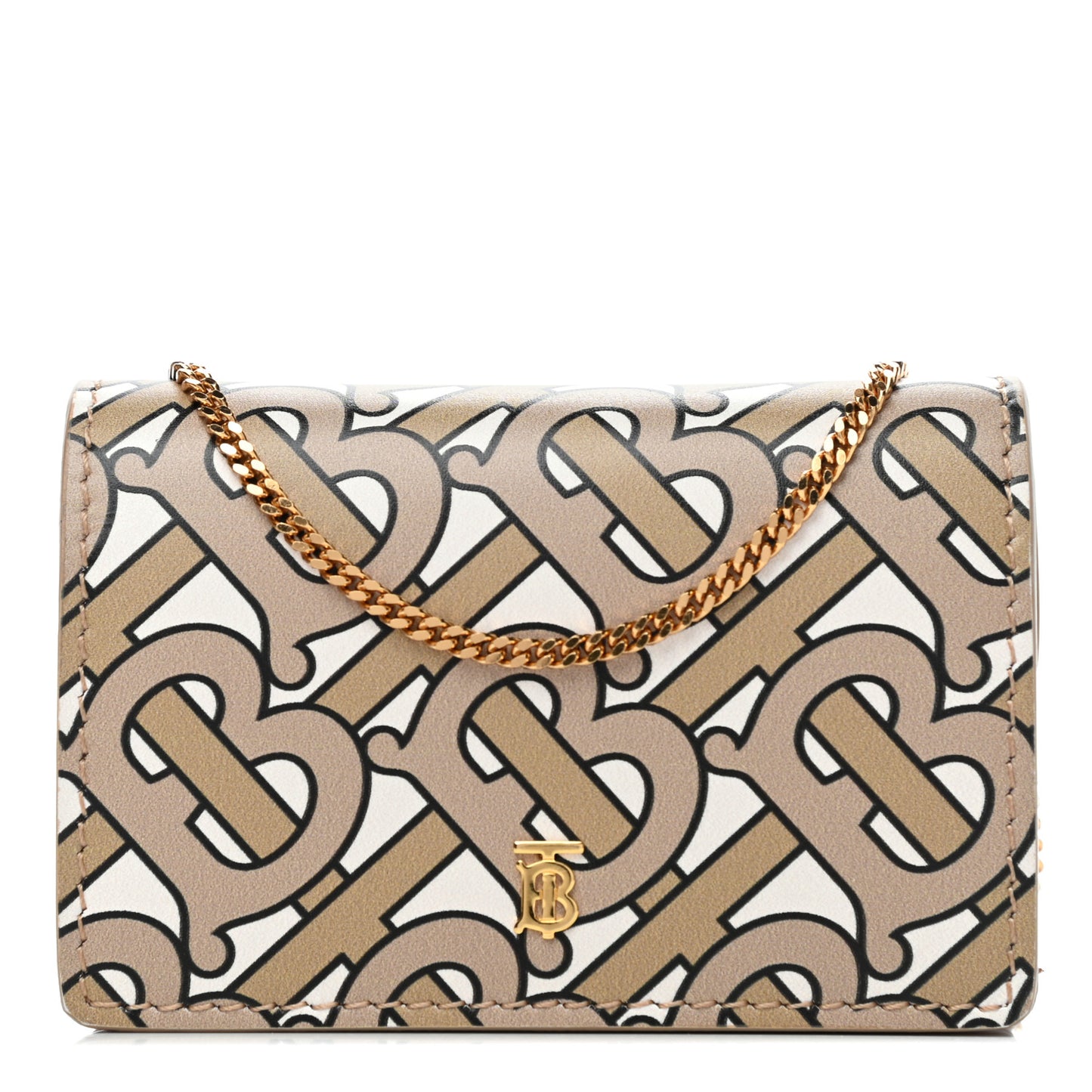 Calfskin Monogram Jessie Chain Card Case Beige