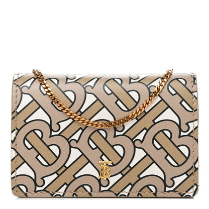 Burberry Calfskin Monogram Jessie Chain Card Case Beige 1 of 4