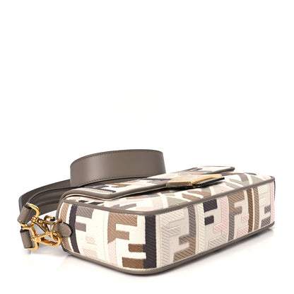 Fendi Canvas Vitello Seta FF Multicolor Embroidered Baguette Grezzo Multicolor Tortora 4 of 12