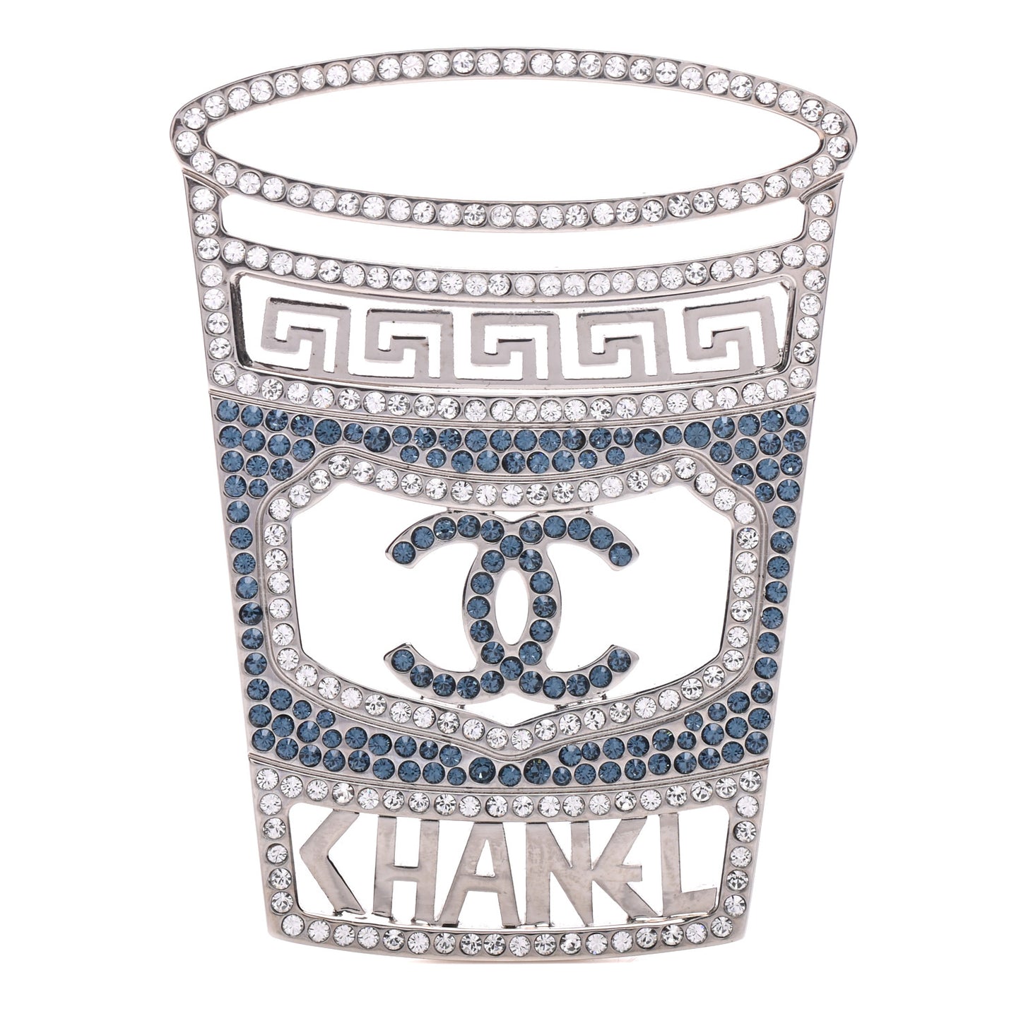 Crystal CC Greek Cup Brooch Silver Blue