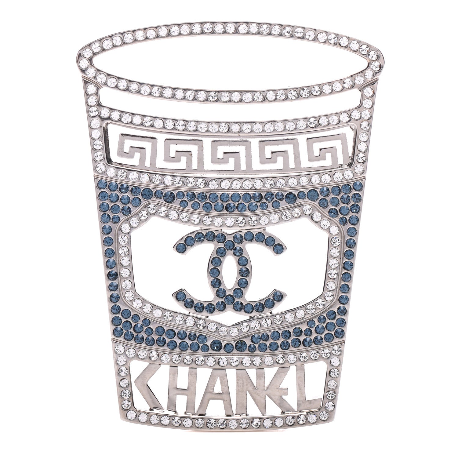 Chanel Crystal CC Greek Cup Brooch Silver Blue 1 of 6