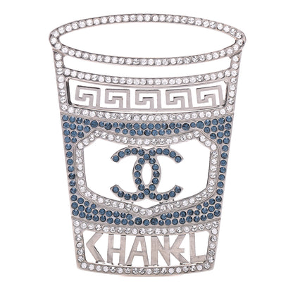 Chanel Crystal CC Greek Cup Brooch Silver Blue 1 of 6