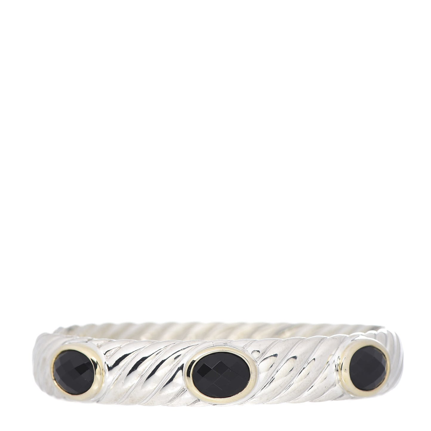 Sterling Silver 18K Yellow Gold Black Onyx 11mm Cable Bangle Bracelet