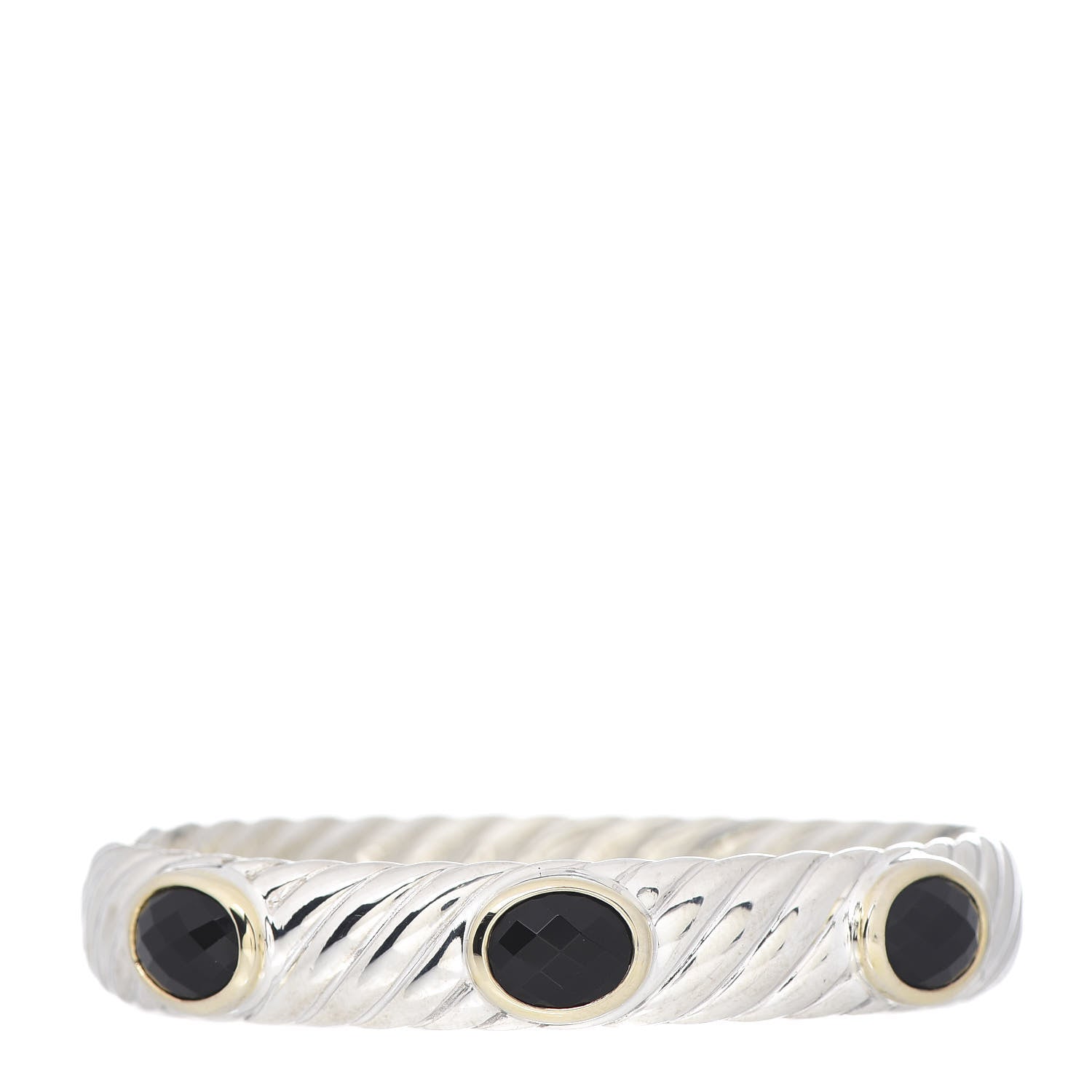 David Yurman Sterling Silver 18K Yellow Gold Black Onyx 11mm Cable Bangle Bracelet 1 of 4