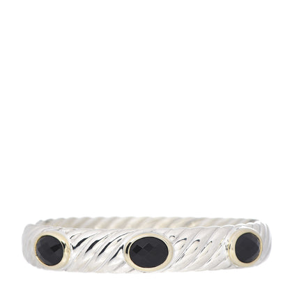 David Yurman Sterling Silver 18K Yellow Gold Black Onyx 11mm Cable Bangle Bracelet 1 of 4