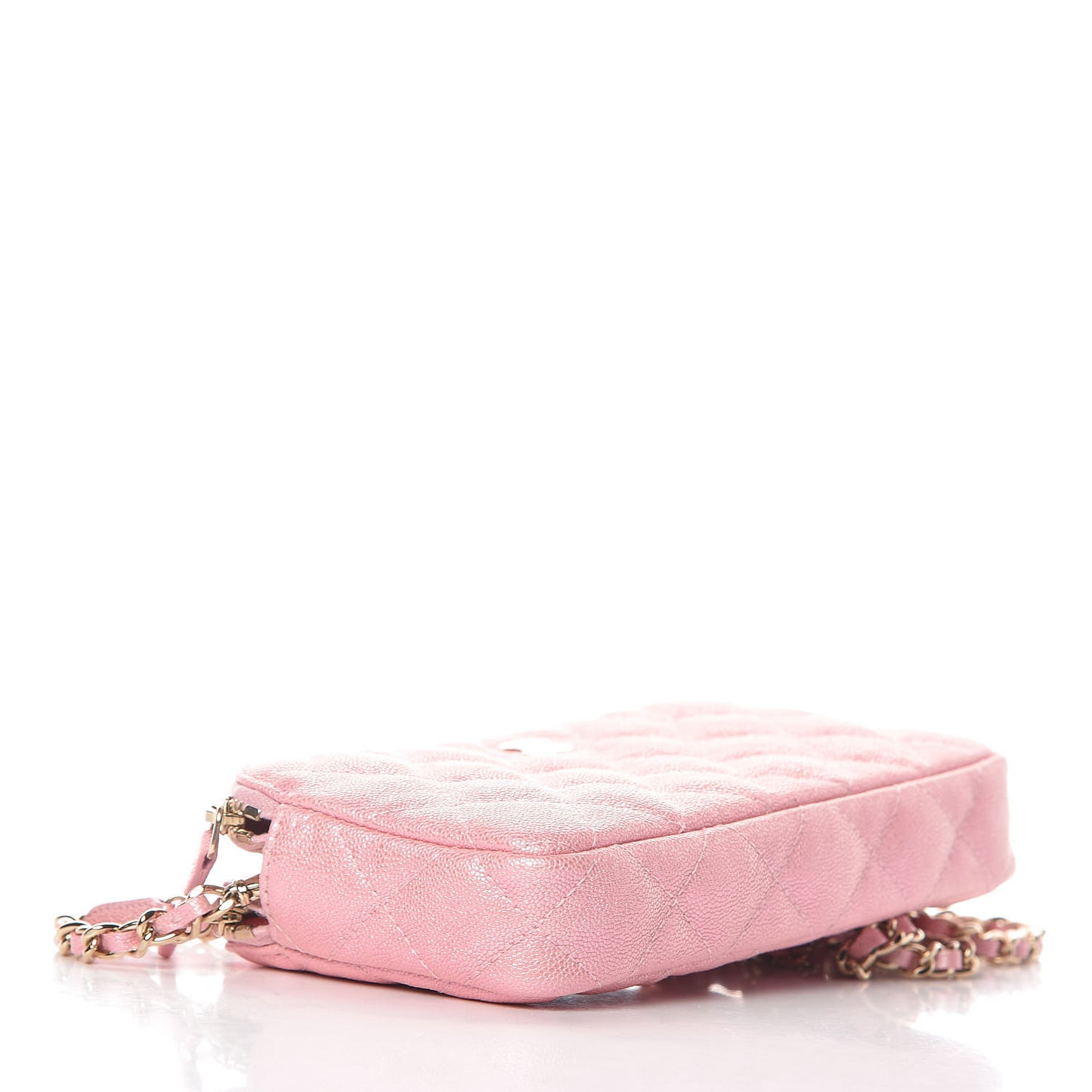 Iridescent Caviar Quilted Small Clutch With Chain Pink