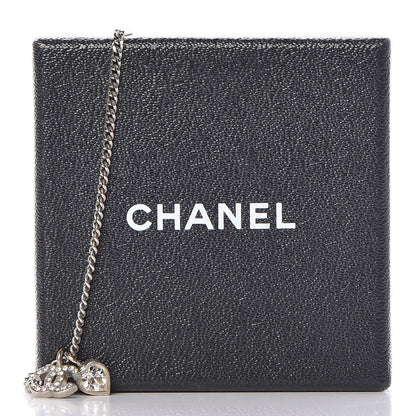 Chanel Crystal Mini Heart CC Necklace Silver 8 of 8