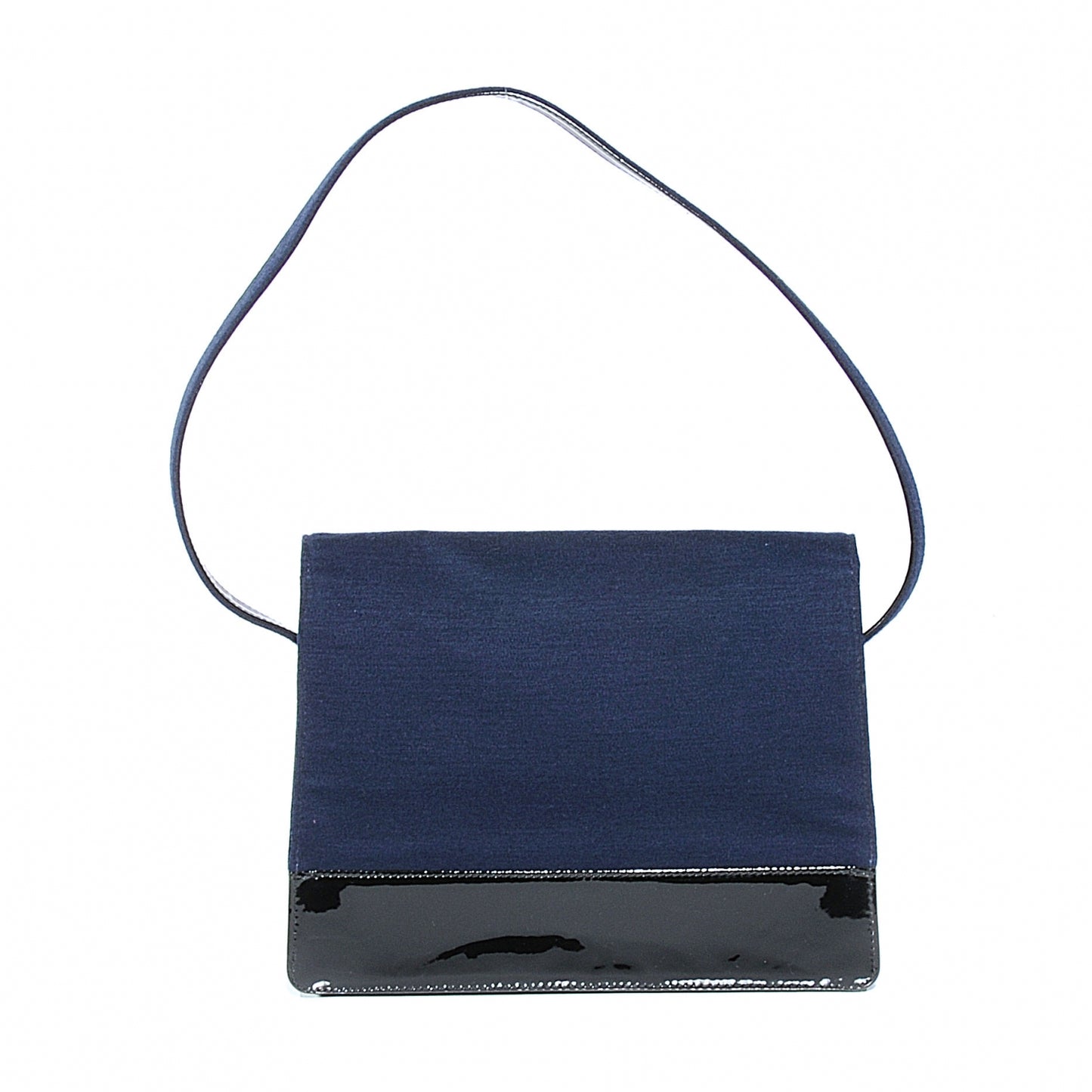 Patent Trim Jersey Shoulder Bag Dark Blue