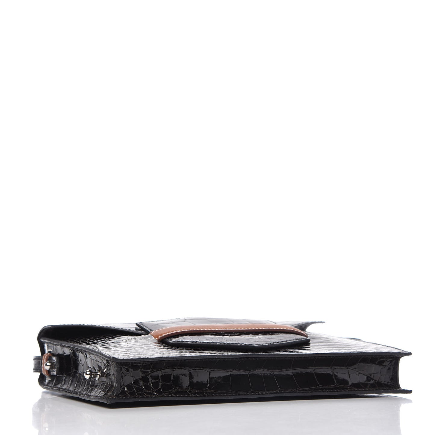 Shiny Alligator Barenia Faubourg Faco Clutch Macassar Black Fauve