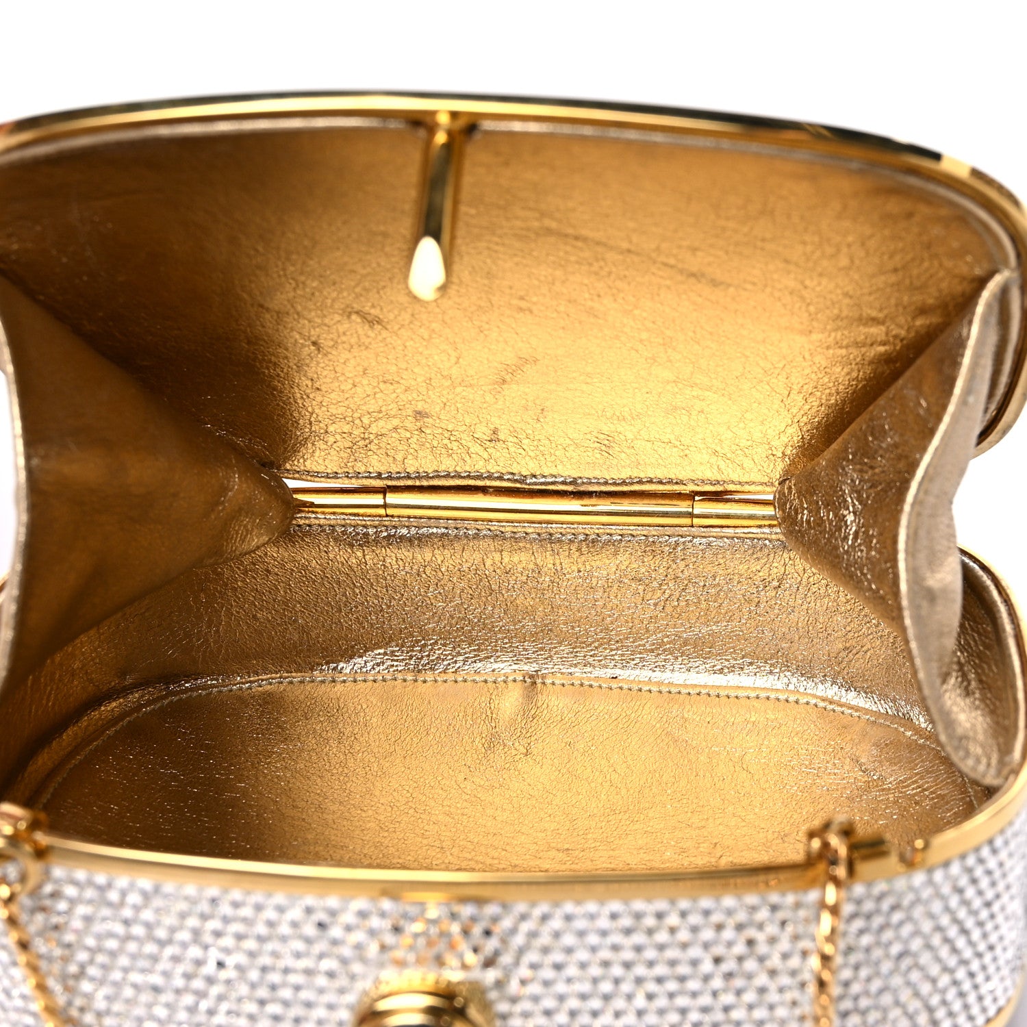 Judith Leiber Swarovski Crystal Minaudiere Clutch Gold Black Silver 6 of 10