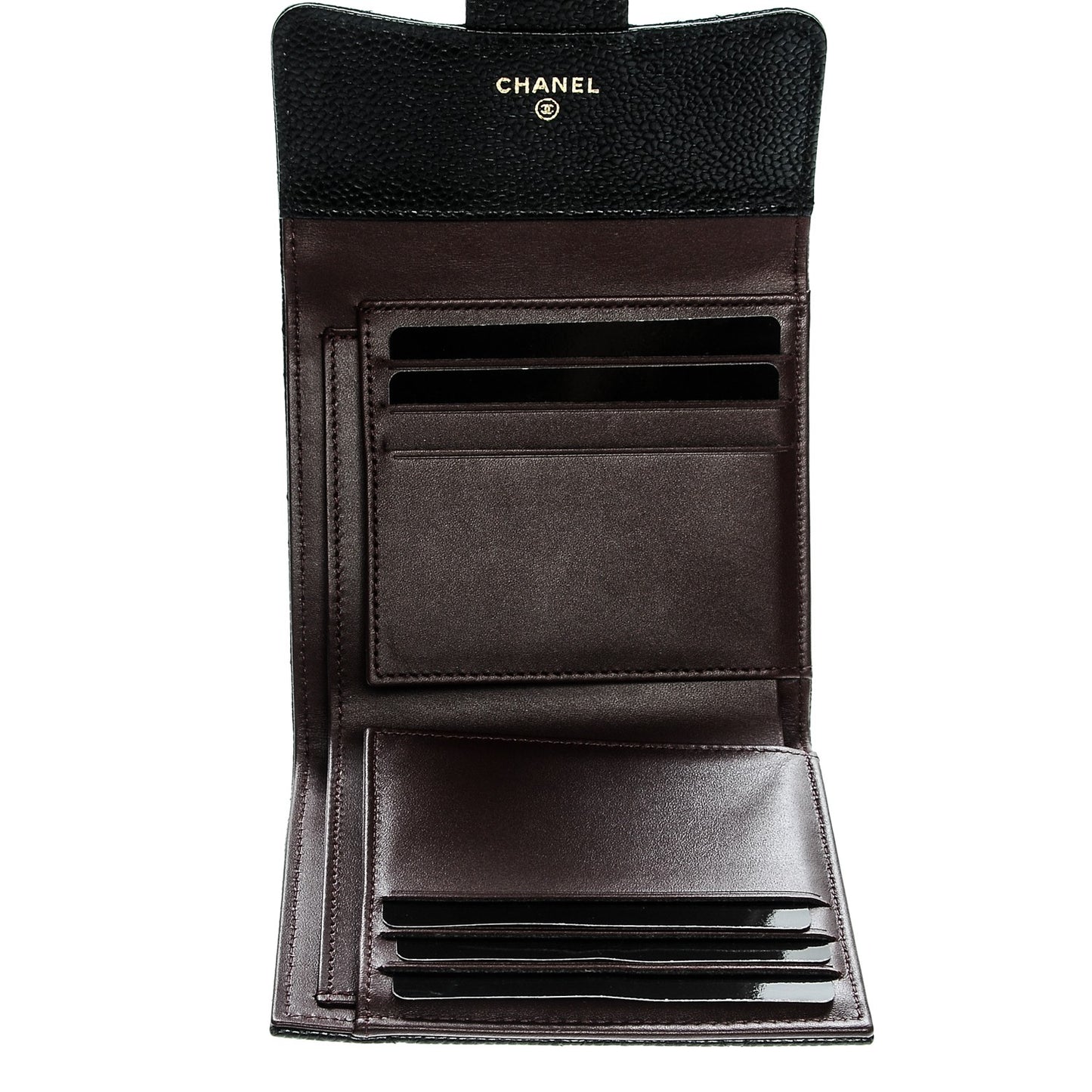 Caviar Quilted Compact Flap Wallet Black
