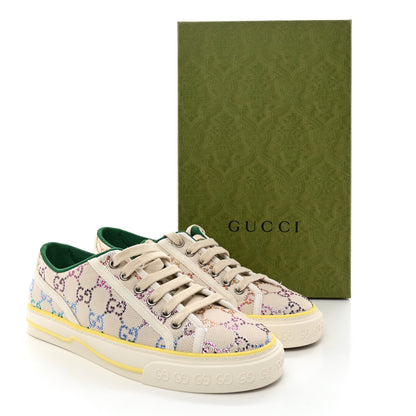 Gucci Canvas Lame Crystal GG Monogram Womens 1977 Tennis Sneakers 39.5 Gardenia Silver Mystic White 10 of 10