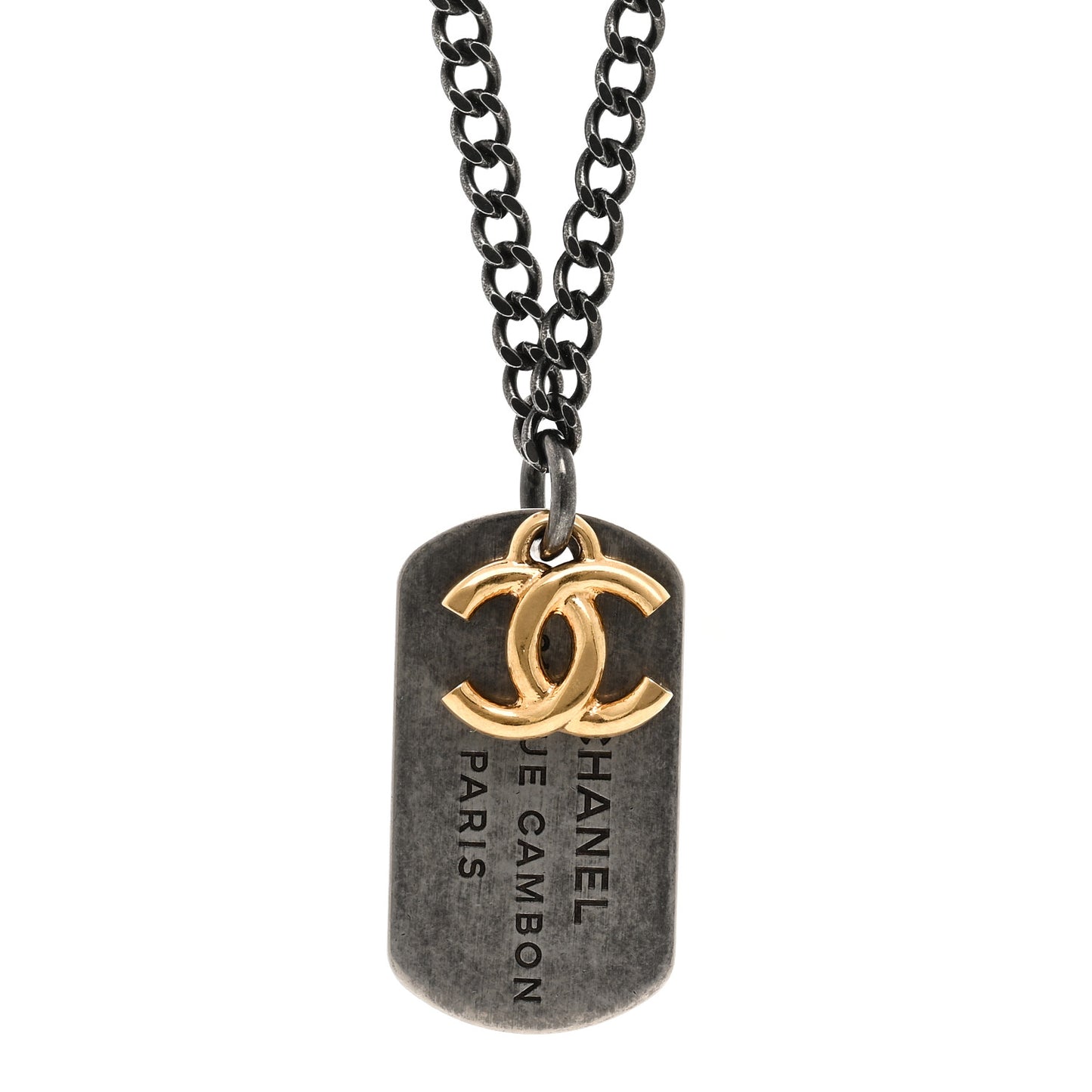 31 Rue Cambon Paris CC Tag Pendant Necklace Gold Oxidized Silver