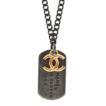 Chanel 31 Rue Cambon Paris CC Tag Pendant Necklace Gold Oxidized Silver 4 of 5