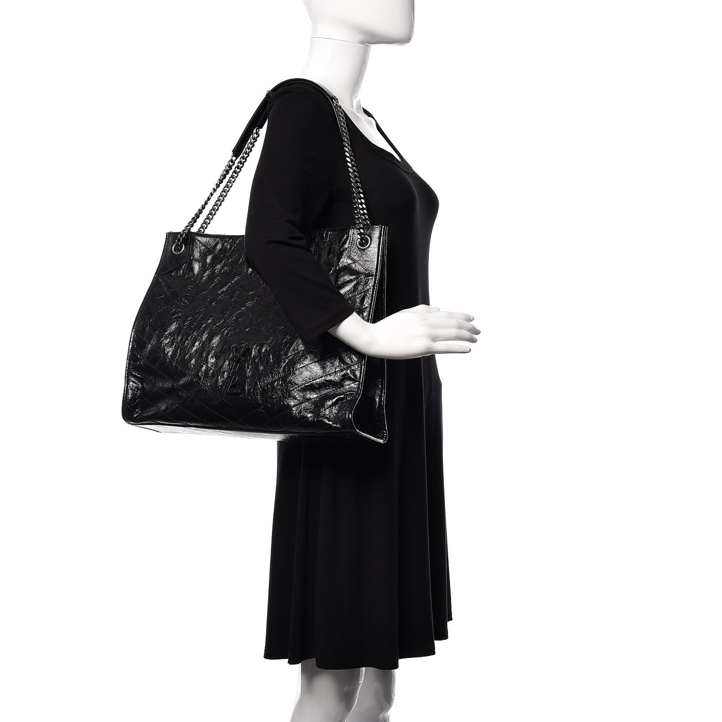 Crinkled Calfskin Matelasse Monogram Niki Shoulder Bag Black