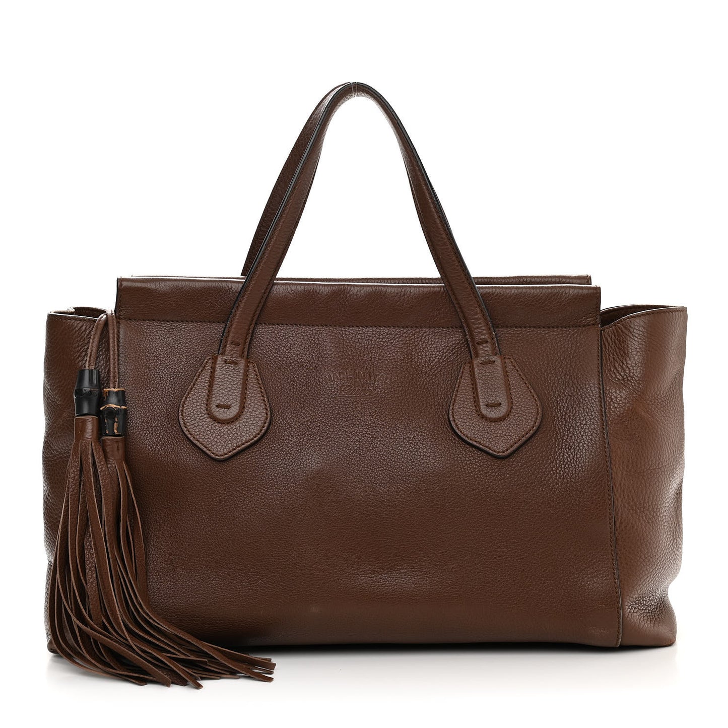 Pebbled Calfskin Large Lady Tassel Top Handle Bag Brown