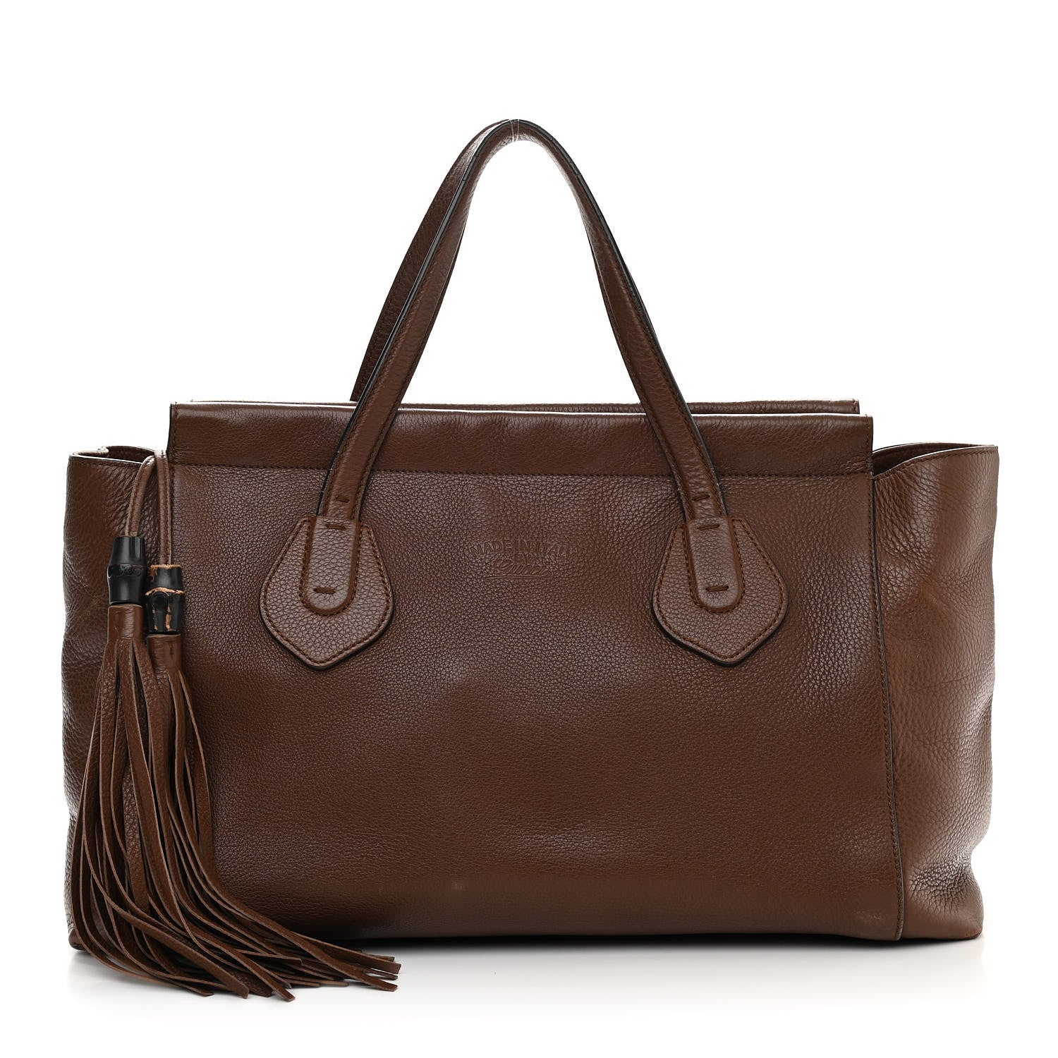 Gucci Pebbled Calfskin Large Lady Tassel Top Handle Bag Brown 1 of 20