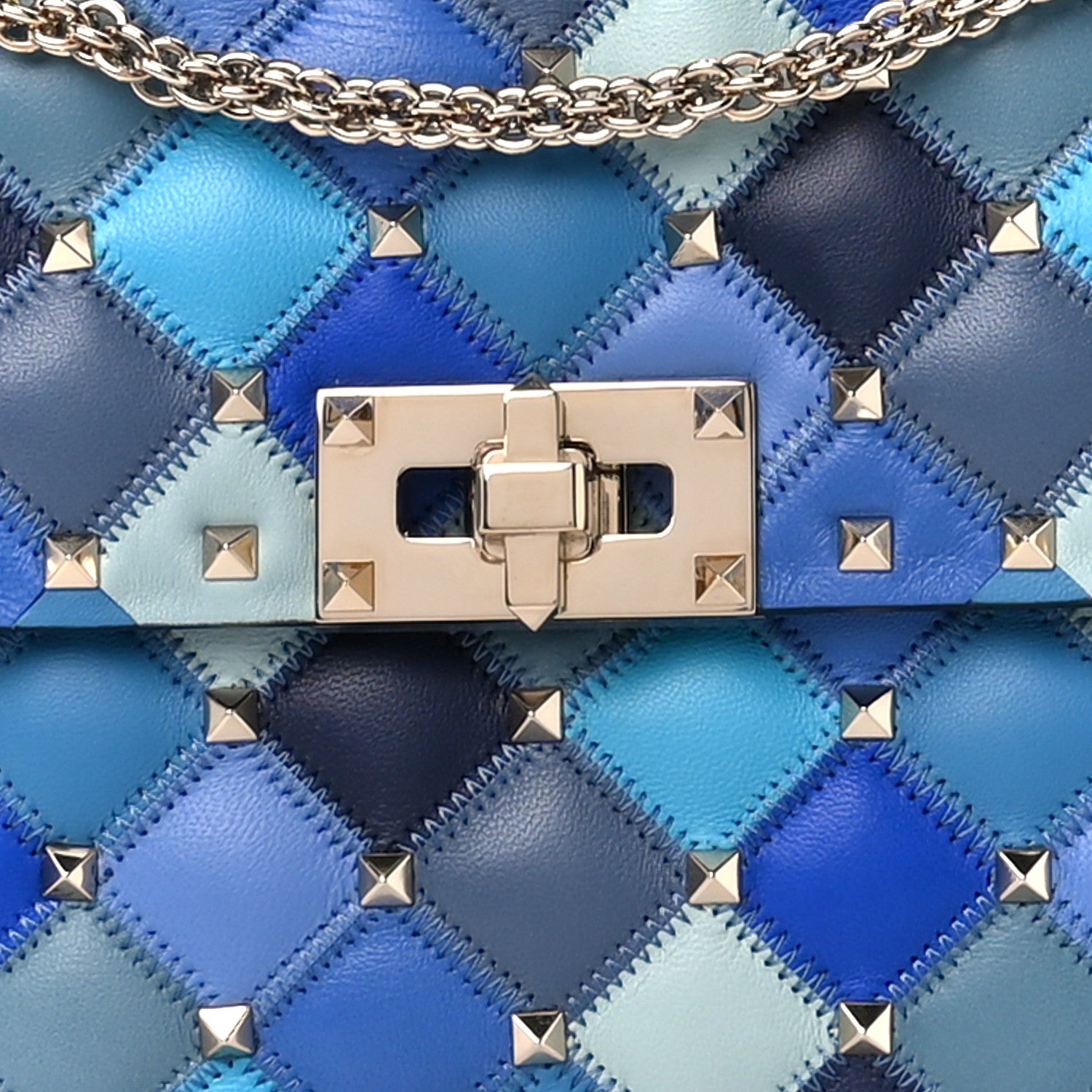 Valentino Garavani Lambskin Patchwork Medium Rockstud Spike Shoulder Bag Angel Blue 8 of 10
