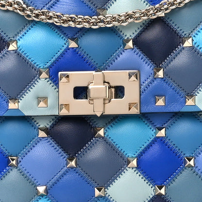 Valentino Garavani Lambskin Patchwork Medium Rockstud Spike Shoulder Bag Angel Blue 8 of 10