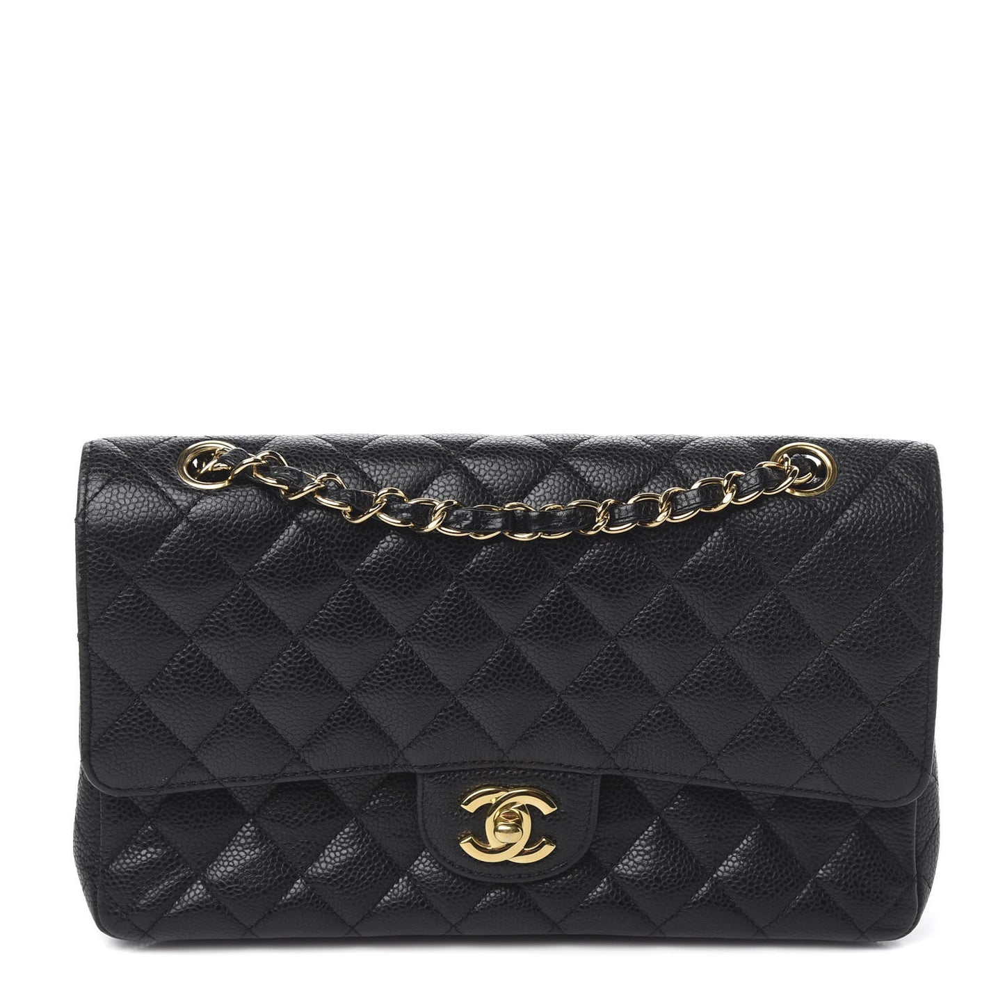 Caviar Quilted Medium Double Flap Black