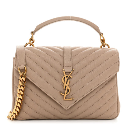 Saint Laurent Sheepskin Matelasse Chevron Monogram Medium College Bag Dark Beige 1 of 10