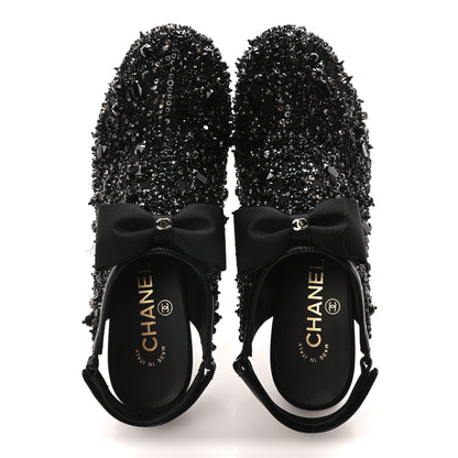 Chanel Grosgrain Beaded Bow Slingback Boots 38.5 Black 2 of 8