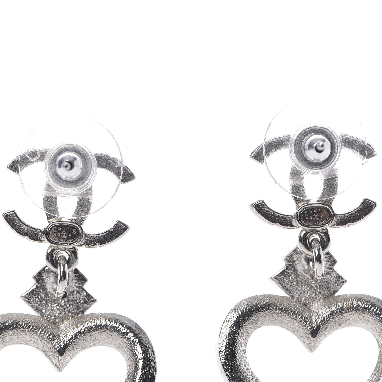 Chanel Crystal Heart CC Drop Earrings Silver Multicolor 3 of 5