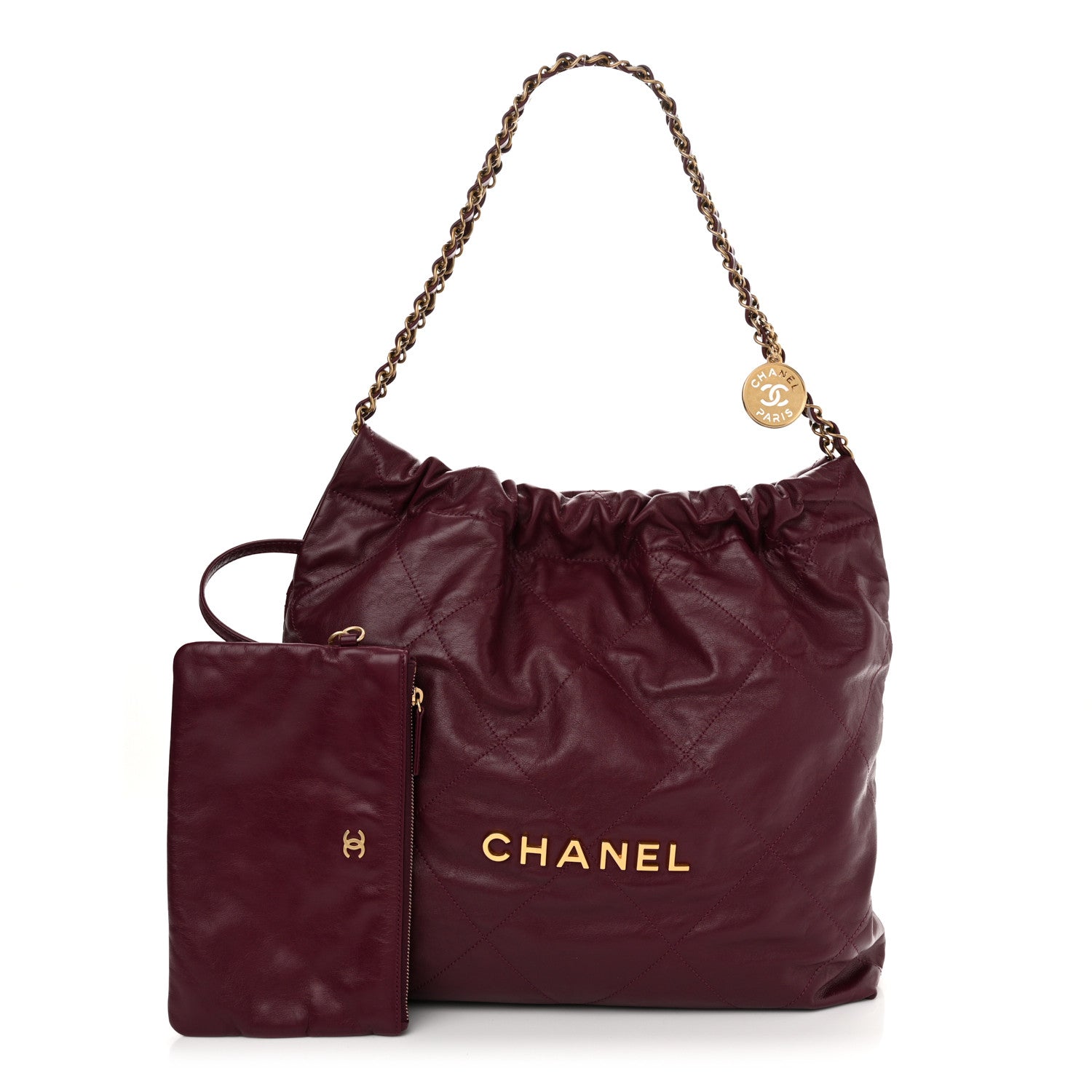 Chanel Shiny Calfskin Quilted Chanel 22 Drawstring Bag Dark Purple 2 of 12