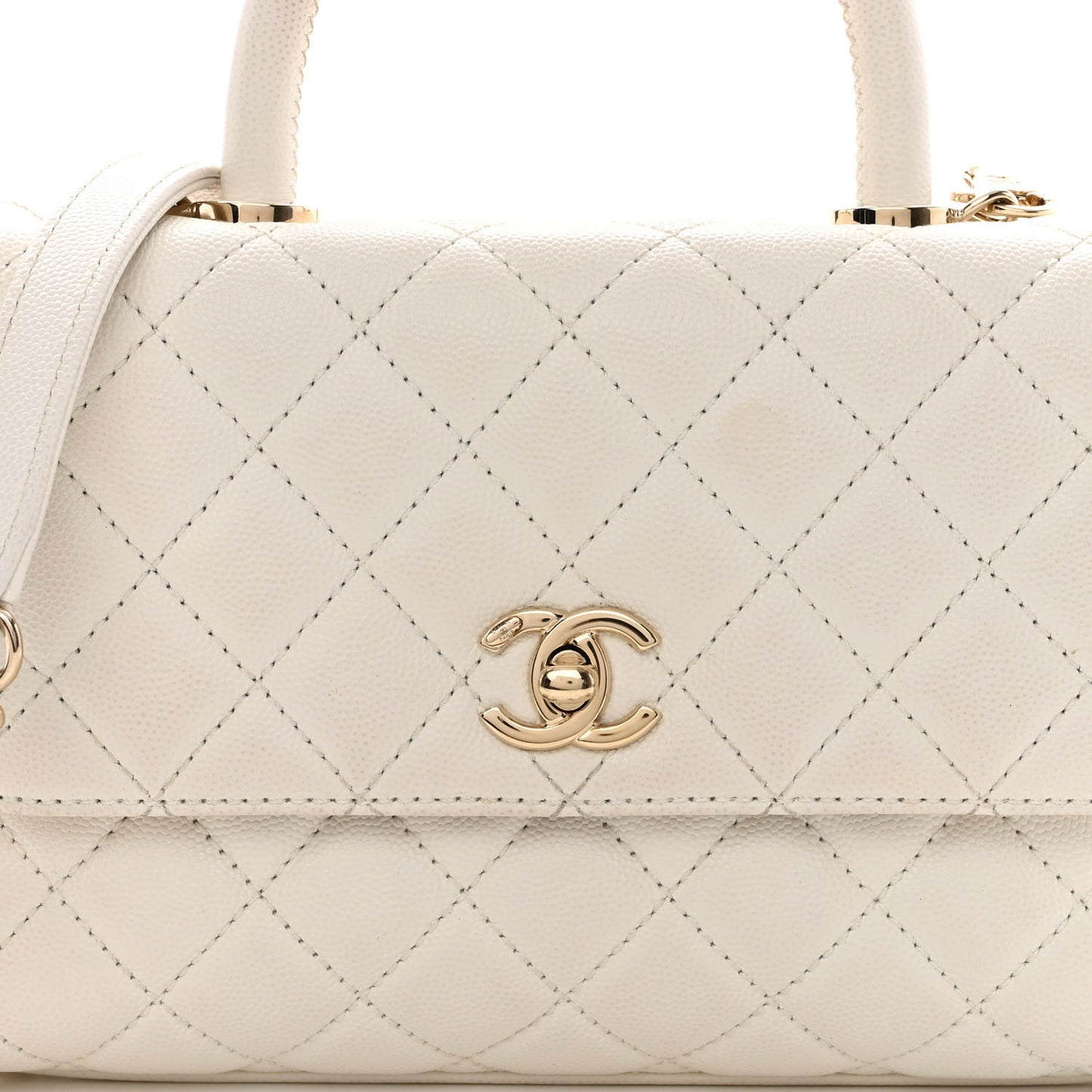 Caviar Quilted Mini Coco Handle Flap White