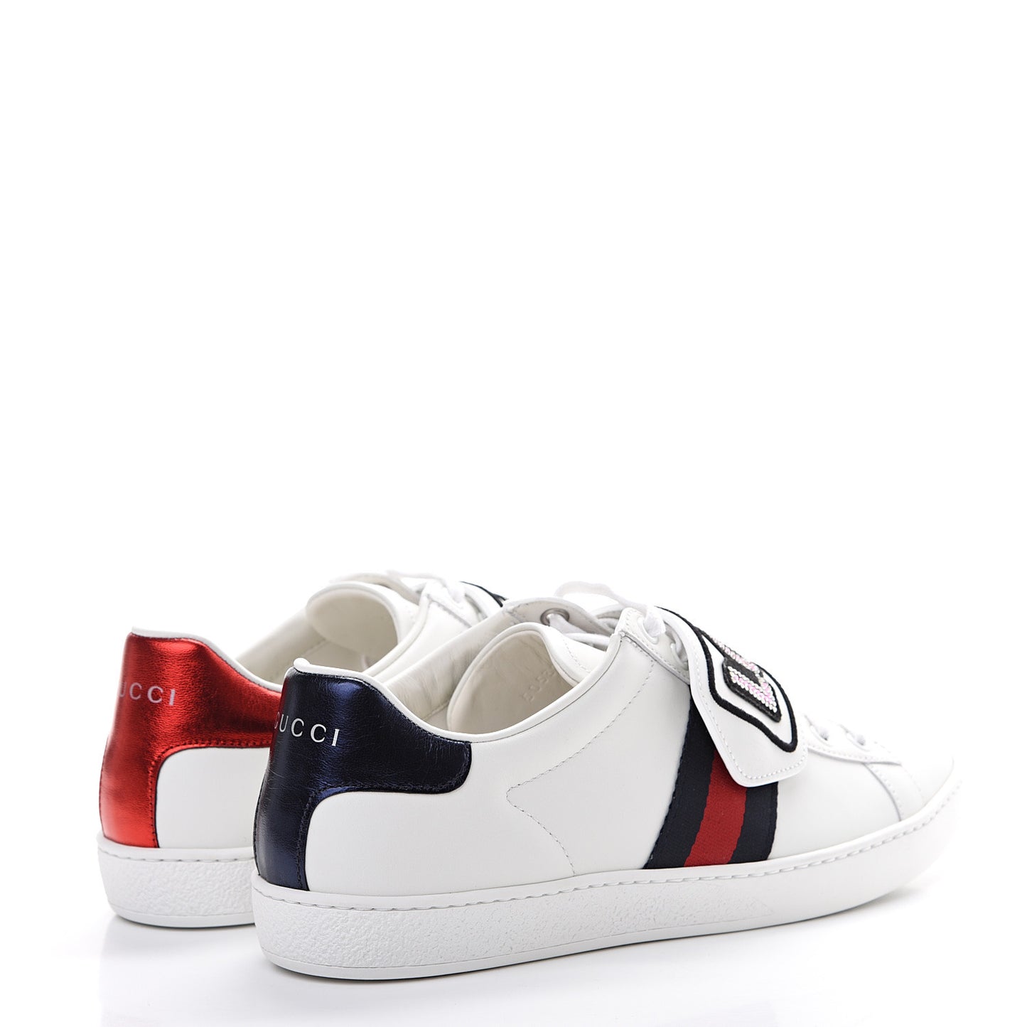 Calfskin Ayers Web Crystal LOVED Womens New Ace Sneakers 38.5 White