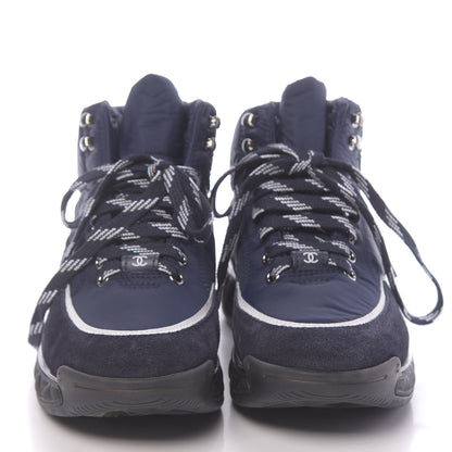 Chanel Fabric Calfskin Suede Womens CC Sneakers 37 Navy 2 of 9