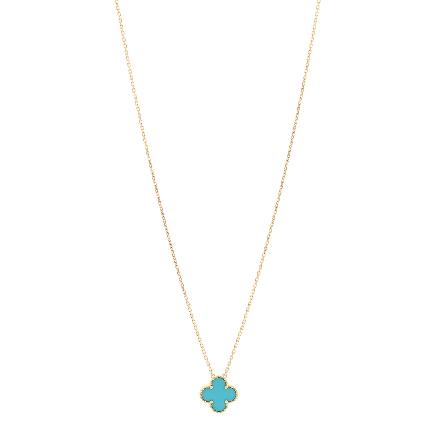 18K Yellow Gold Turquoise Vintage Alhambra Pendant Necklace