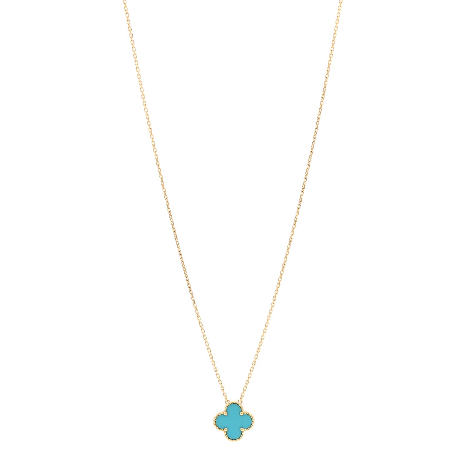 Van Cleef & Arpels 18K Yellow Gold Turquoise Vintage Alhambra Pendant Necklace 1 of 5