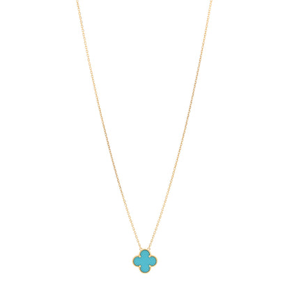 Van Cleef & Arpels 18K Yellow Gold Turquoise Vintage Alhambra Pendant Necklace 1 of 5