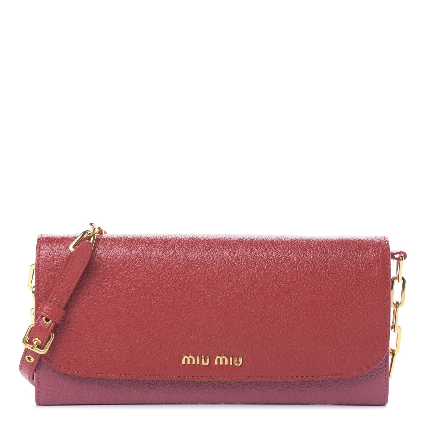 Miu Miu Goatskin Madras Bicolor Wallet On Chain Fuoco Bruyere 1 of 12