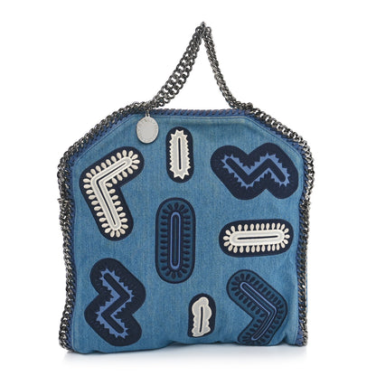 Stella McCartney Eco Denim Embroidered Zigarette Falabella Fold Over Tote Blue 1 of 10