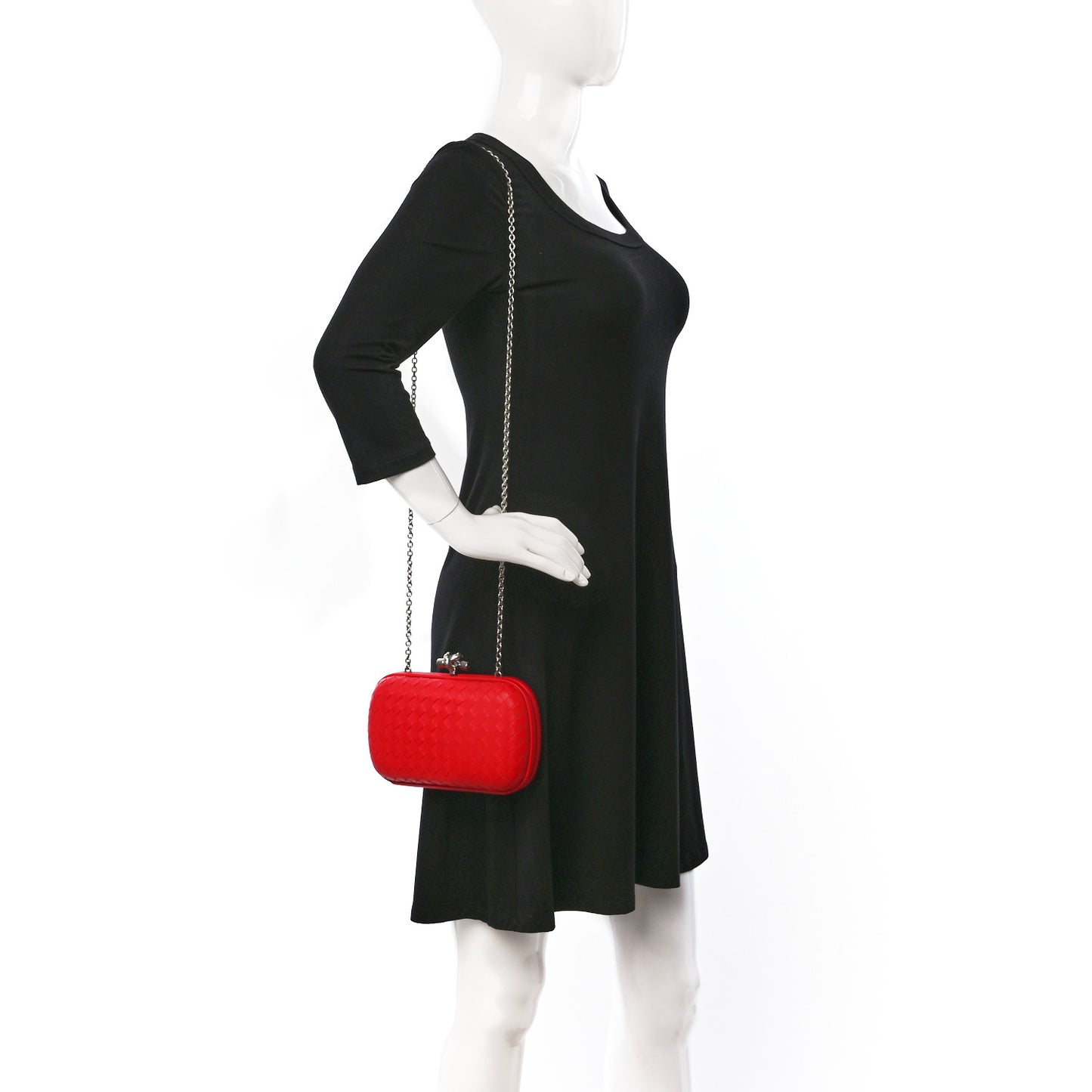 Nappa Intrecciato Chain Knot Clutch China Red