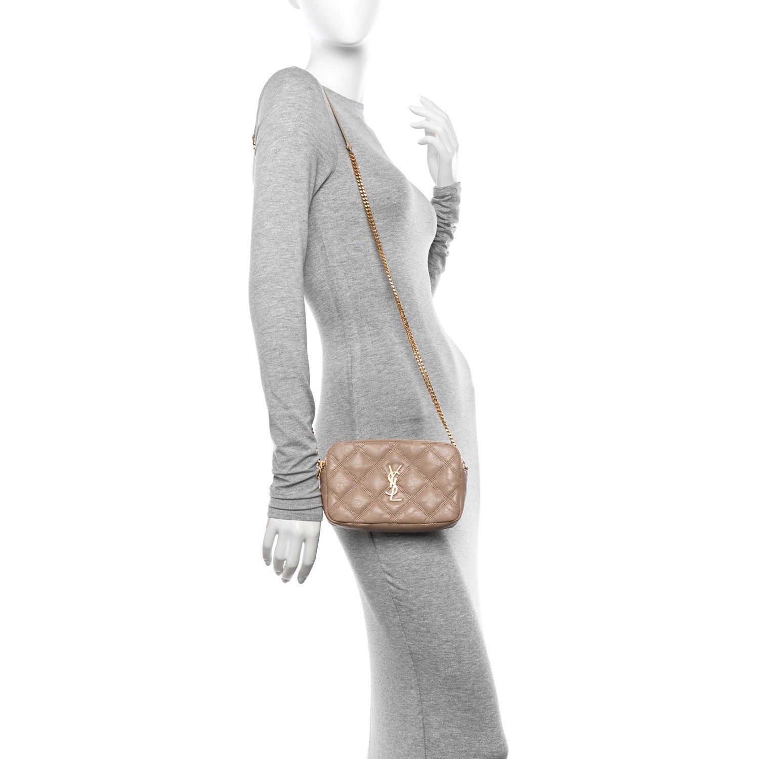 Saint Laurent Grained Lambskin Quilted Mini Becky Double Zip Bag Natural Tan 2 of 16