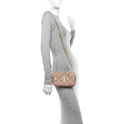 Saint Laurent Grained Lambskin Quilted Mini Becky Double Zip Bag Natural Tan 2 of 16